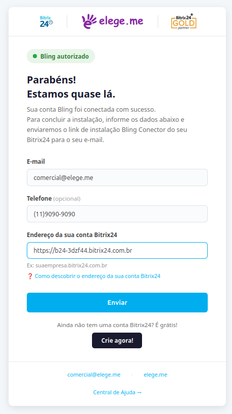 Formulário preenchido corretamente