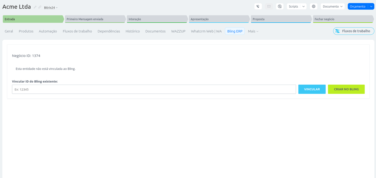Negócio não vinculado