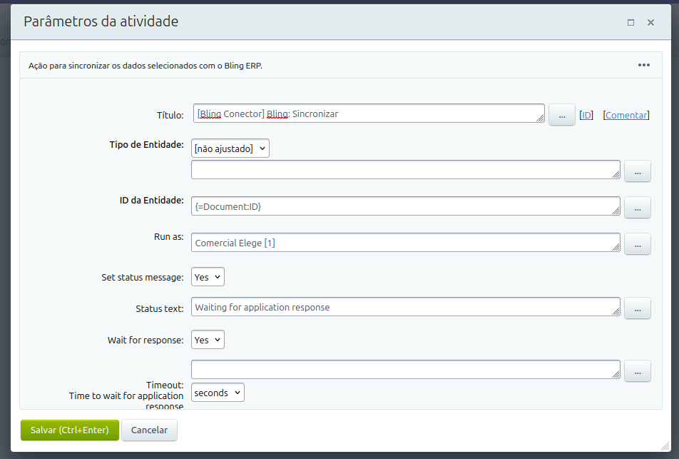 Parâmetros da atividade