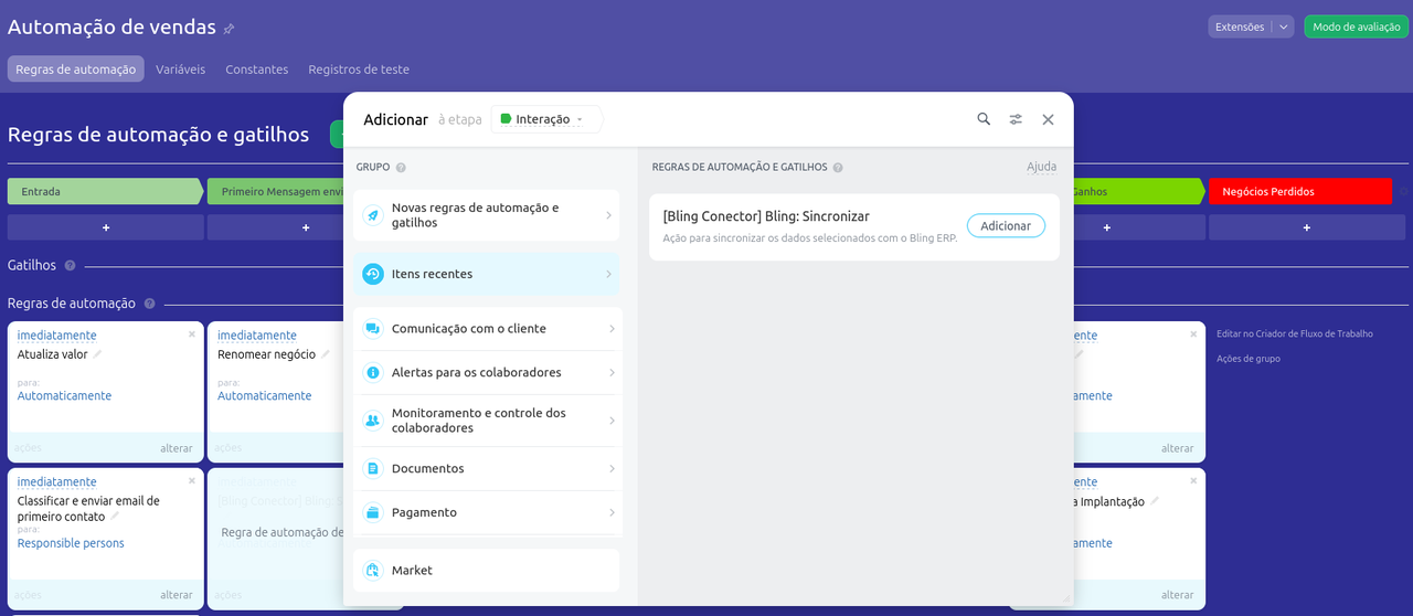 Regras de automação